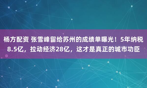 杨方配资 张雪峰留给苏州的成绩单曝光!5年纳税8.5亿,拉动经济28亿,这才是真正的城市功臣